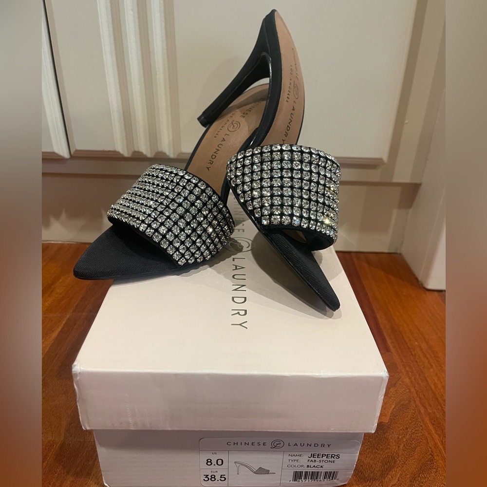 Chinese Laundry Jeepers Black Rhinestone Heels